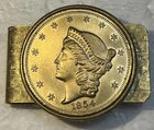 Kellogg & Co Replica 1854 Liberty Head Gold Plated $20 Coin Vintage Money Clip