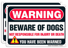 Beware of Dog Sign, 2 Pack Large 10 X 7 Inches Thick 0.40 Rust Free Heavy Duty A