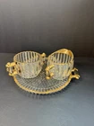 Vintage Jeannette Paneled Optic Sugar Creamer Tray Gold Trim Depression Glass