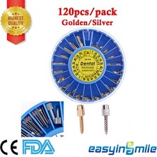 US 120Pcs Dental Root Canal Pins Conical Screw Posts Stainless/Gold Plated+2Keys