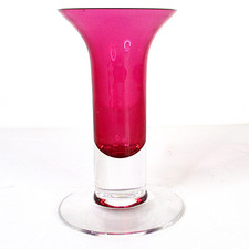 Vintage Dartington Crystal FT372 Appledore 1984 - Cranberry Glass Candle Holder