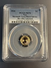 2026 PCGS PR70 NIUE Colorized Mermaid Grey  Black Tail. 1g 22kt AU