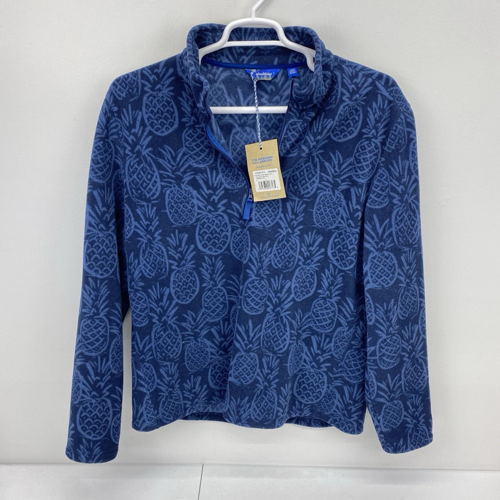 Chubbies jacket Men Large pine by me 1/4 zip fleece pineapples Sweater Blue - product detail image 2