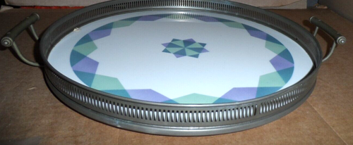 Vassoio vintage WMF rotondo metallo ceramica art deco 26x19,75 cm - Foto 3 di 21