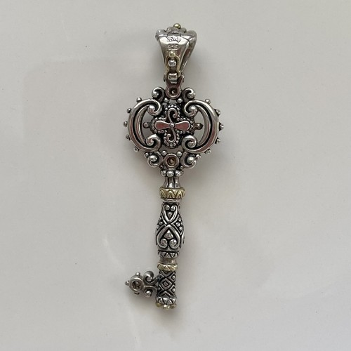 🦋 HE Couture Barbara Bixby Diamond Vintage Key Pendant Enhancer Sterling 18K - Picture 2 of 4