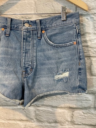 Pantalones Cortos Madewell Denim Relajado Lavado Medio Envejecido Botón Mosca Talla 27 - Imagen 4 de 9