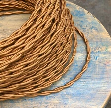 Bronze Twisted Rayon Covered Wire, Vintage Style Cloth Color Cord, Braided cable