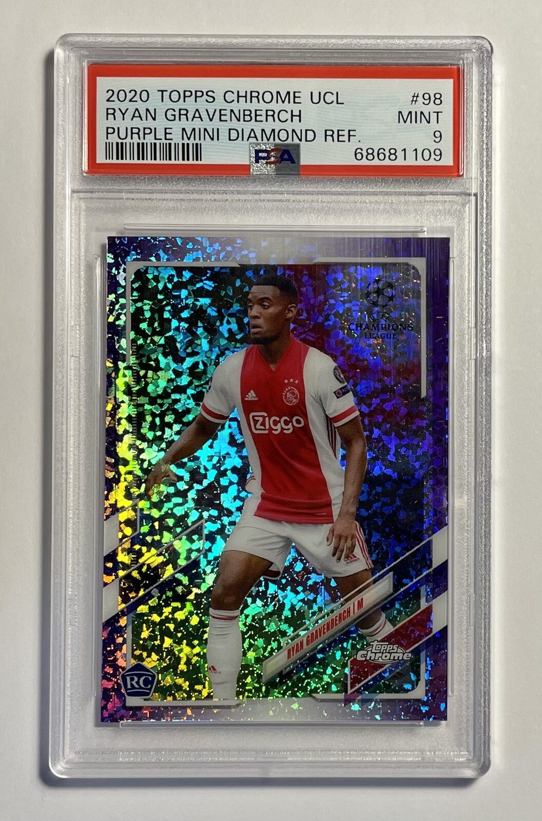 2020-21 Topps Chrome UCL Purple Mini Diamond /250 - Ryan Gravenberch #98 PSA 9