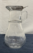 VINTAGE CLEAR GLASS SYRUP PITCHER CREAMER METAL SPRING TOP