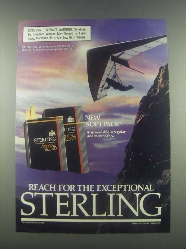 sterling cigarettes 10 pack 1985 Sterling Cigarettes Ad - Reach for the Exceptional
