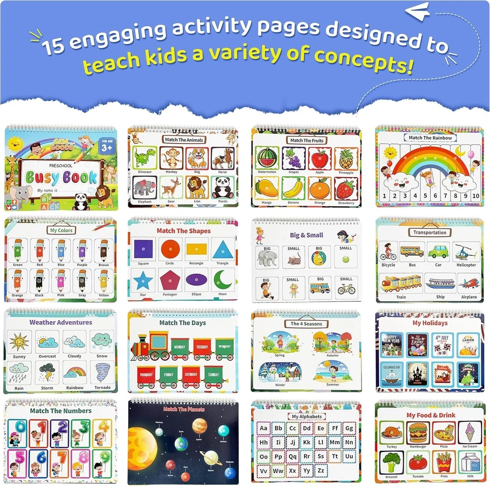 Libro ocupado para niños pequeños - Actividad de lectura preescolar escritura a mano seguimiento colores. Foto 3 de 4