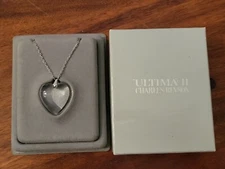 Charles Revson Ultima II Silver Chain Necklace w/ Crystal Heart 3D Pendant IOB