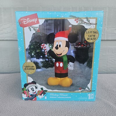 Gemmy Mickey Mouse LED Light Up Inflatable 3.5ft Christmas Disney Candy Cane