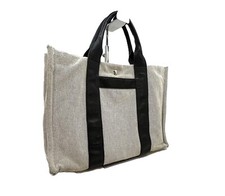 HERMES Tote Bag Sac Arne MM Handbag Gray Black Toile Ash Canvas Leather Auth