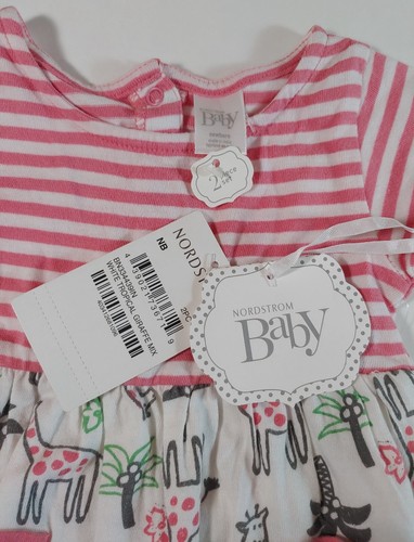 Nordstrom Baby: Pink/White Tropical Giraffe - 2pc. Cotton Dress Set Girl Newborn - Picture 7 of 7