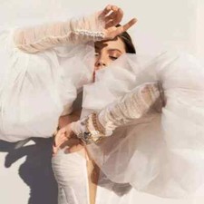 Wedding Bridal Detached Tulle Puffy Ruched Puff Sleeves Long Fingerless Gloves