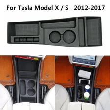 Black Center Console Storage Box Tray Cup Holder For Tesla Model X S 2012-2017