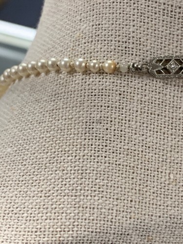 Vintage Pearl Neckless 18k White Gold Diamond Clasp 27” - Picture 9 of 12