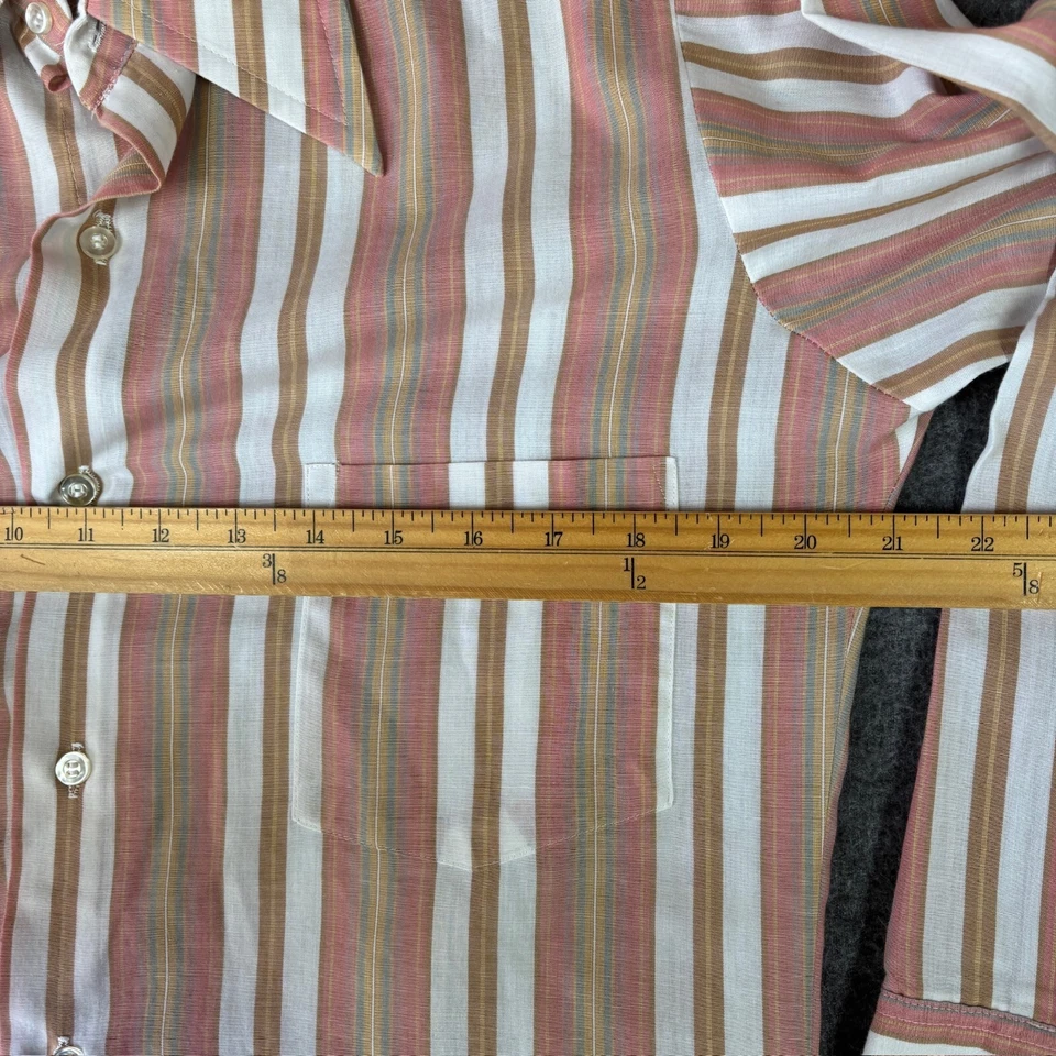 Camisa De Colección Años 70 Cuello Daggar Abotonada Para Hombre Grande L Rosa Rayas Foto 3 de 4
