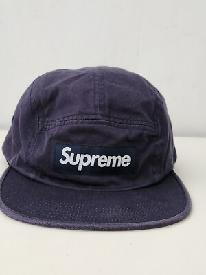 SS16 Supreme Washed Chino Twill camp cap Hat Navy box logo | eBay