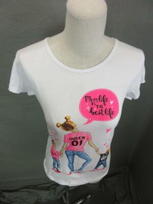 New MSK Moda Size S Womens White/Pink 100% Cotton Mom Life Printed T-Shirt 384