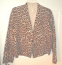 Chicos Sz 2 Leopard Animal Print Jacket 1-Button Beige/Tan/Black Knit NICE