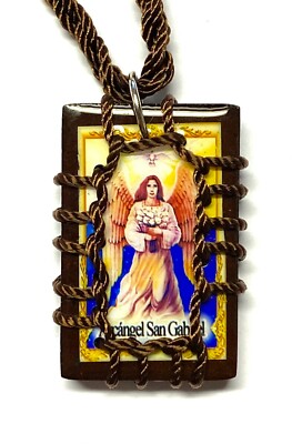 Brown St Gabriel Archangel Scapular Necklace Wooden Rope San Gabriel Escapulario