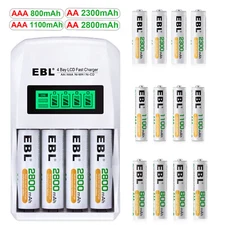 EBL 800/1100/2300/2800mAh AA AAA NI-MH Batteries + LCD Charger Lot