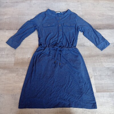 LL Bean Henley Drawstring Long Sleeve Dress, Size M Blue