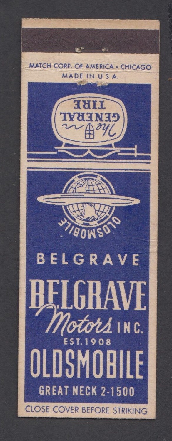 OLDSMOBILE Belgrave Motors Great Neck LI New York Matchcover