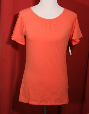 Amazon Essentials Womens S  Soft Knit T-Shirt Top Key Hole Orange