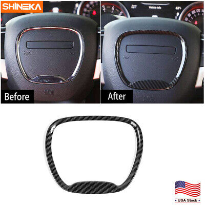 Real Carbon Fiber Steering Wheel Cover Trims For Dodge Challenger Charger 2016