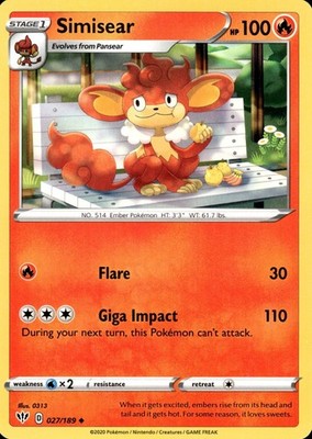 Simisear 027/189 | Sword & Shield - Darkness Ablaze | Pokemon | ENG | Uncommon