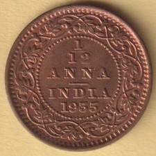 BRITISH INDIA 1935 KING GEORGE V 1/12 ANNA RARE COPPER COIN