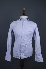 Eton Slim Blue Cotton Long Sleeve Collared Button Up Dress Shirt Size 38 / 15