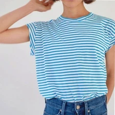 AYR Supercool Striped Muscle Tee in Bright Blue And White Cotton Women's XL