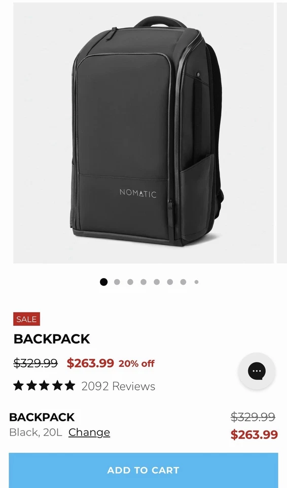NOMATIC Backpack 20L (expandable to 24L) | BLACK | Retail $330 | NEW w/ Tags - Image 2 of 4