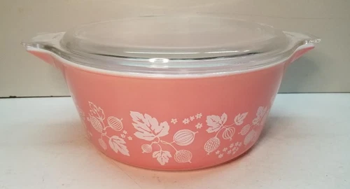 Vintage PYREX Pink Gooseberry Casserole Dish 475-B 2 1/2 Qt with LID - EXC!
