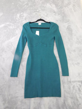 Abercrombie Fitch Dress Womens Medium Green Ribbed Sweater Bodycon Mini NEW