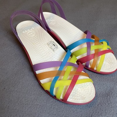 Crocs Sandals Sz 10 Rainbow Isabella Huarache Jelly Woven Strappy