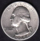 1947 Washington 90% Silver Quarter, Fine US Coin, KM 164, with Natural Toning