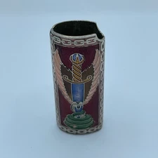 Vintage Cloisonne Lighter Cover Crest Snake Sword Wings Double Sided