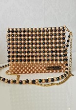 Gold Pearl Beaded Purse Handmade Unique Evening Bag One of a Kind
