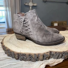 Born Bessie F36455 Brown Suede Leather Side Zip Ankle Boot US Women Size 7.5