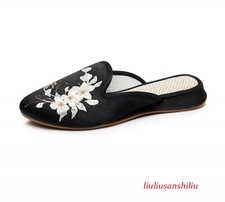 Women's Satin Embroidered Slippers Shoes Spring Summer Fabric Shoes Slippers
