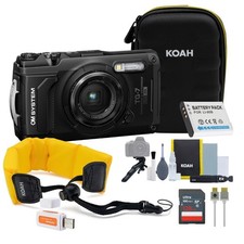 OM SYSTEM Tough TG-7 Digital Camera Black Bundle w/ Accessories 8 Items 