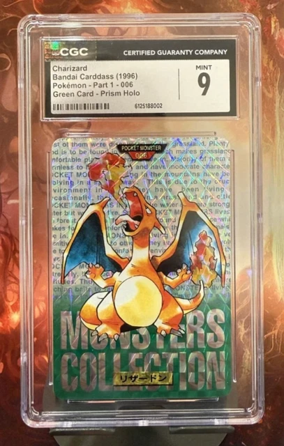 1996 POKEMON JAPANESE BANDAI CARDDASS VENDING #6 CHARIZARD GREEN PRISM CGC 9