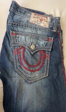 32x34 True Religion Men's Blue Medium Wash Straight Distressed Jeans