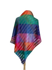 AS1 Vintage Multicolor Geometric Stripe Scarf Square Pleated Satin Silk Feel