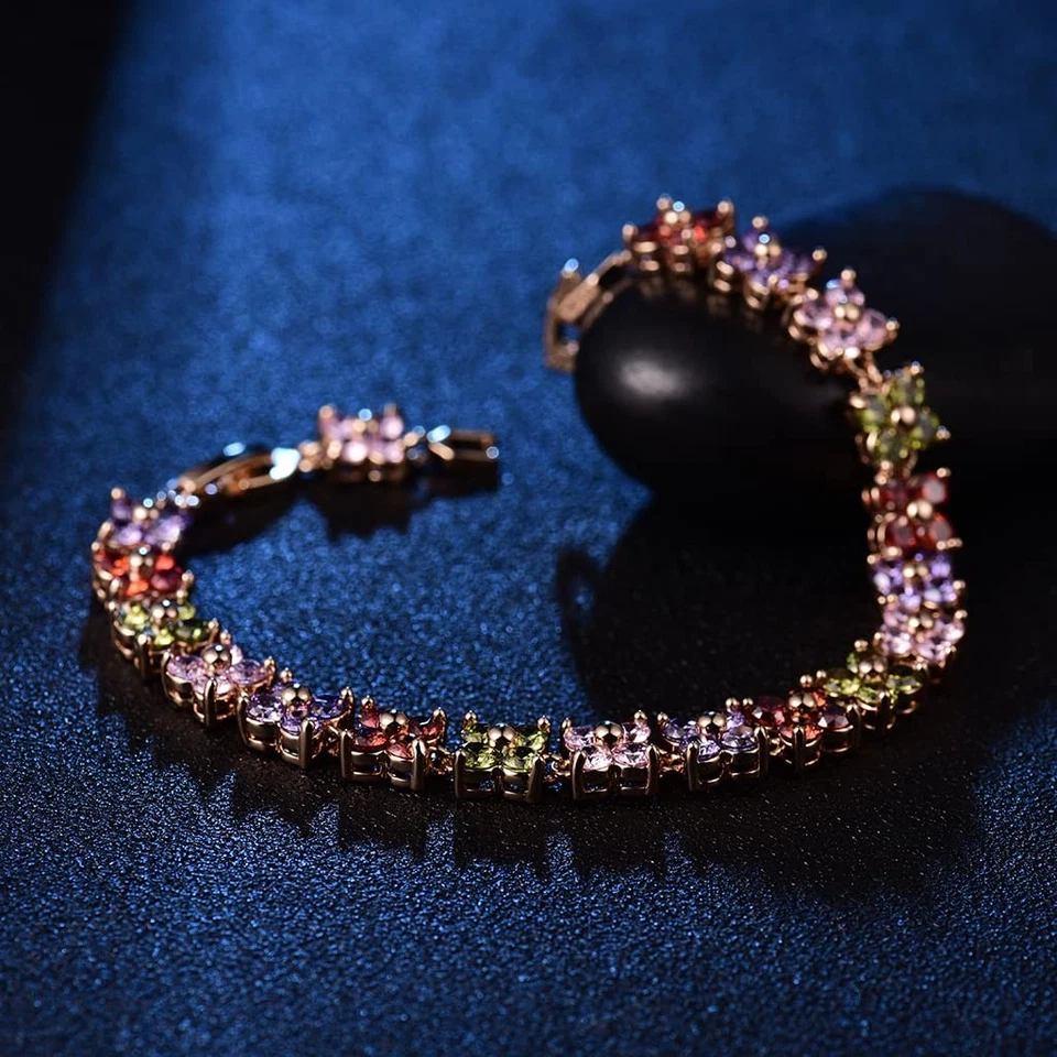 Pulsera tenis multicolor para mujer tono dorado cobre cristal austriaco Foto 3 de 4